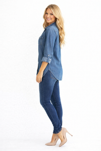 Vintage Cotton Longline Denim Shirt