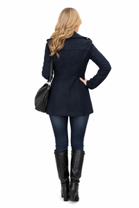 Jessica Military Wool Pea Coat in Black