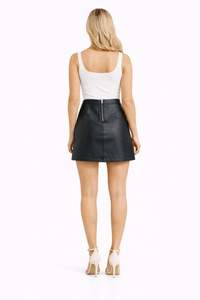 Olivia Faux Leather Crisscross Angled Mini Skirt
