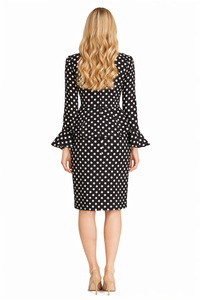Amal Clooney Polka Dot Ruffled Peplum Jacket & Midi Skirt Set
