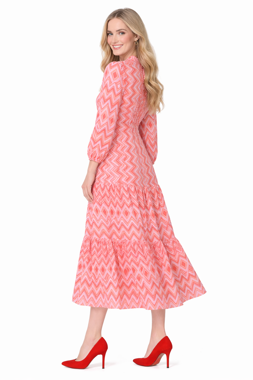 Paris Hilton Geo Printed Elbow Sleeve Fit-and-Flare Tiered Dress
