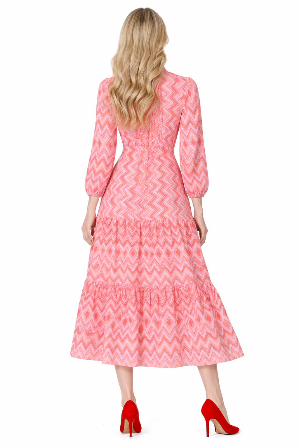 Paris Hilton Geo Printed Elbow Sleeve Fit-and-Flare Tiered Dress