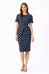 Amal Clooney Inspired Polka Dot Peplum Skirt and Jacket Set