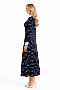 Ivanka Navy Button-Down Polka Dot Midi Shirt Dress