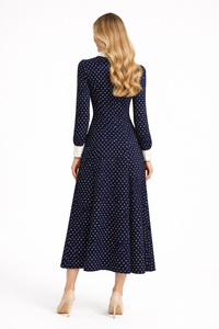 Ivanka Navy Button-Down Polka Dot Midi Shirt Dress