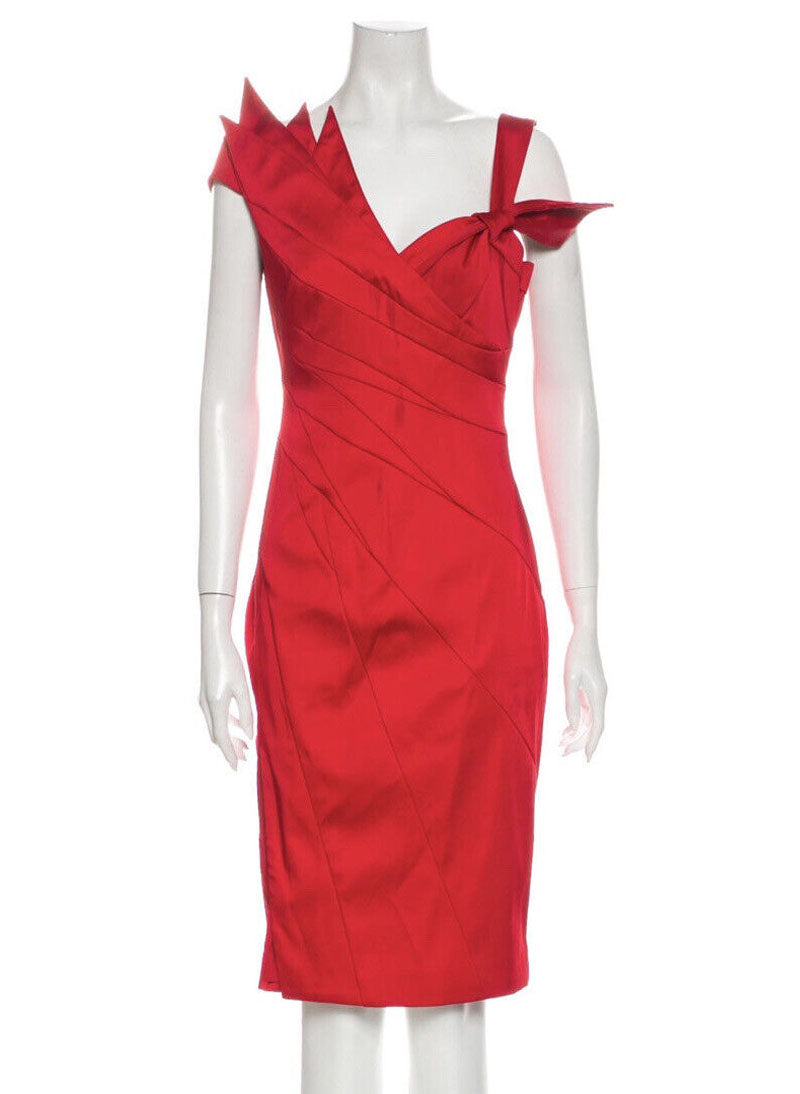 Liz Red Satin Folded Cocktail Midi Dress