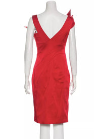 Liz Red Satin Folded Cocktail Midi Dress