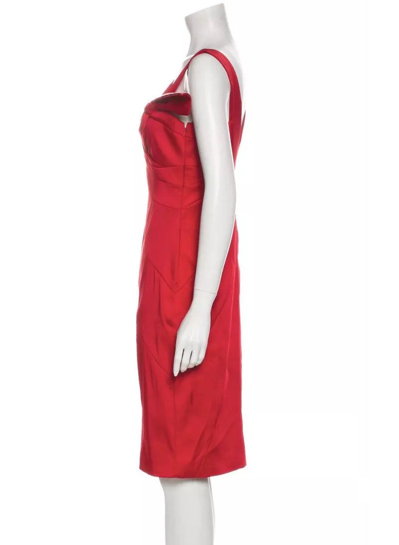 Liz Red Satin Folded Cocktail Midi Dress