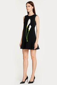 Ivanka Sleeveless Shift Dress with Ruffle Hem in Black