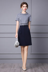 Taylor Inspired Roll Collar Mock Two-piece Gingham Pencil Dress