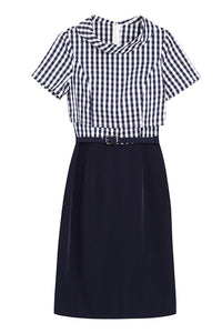 Taylor Inspired Roll Collar Mock Two-piece Gingham Pencil Dress