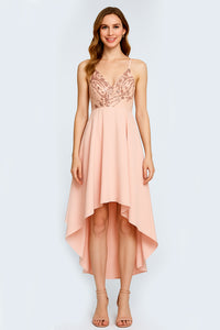 Spaghetti Crisscross Back Strap Sequin Asymmetric Party Dress