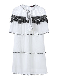Pussy-bow Pleated Gazar & Guipure Lace Cape Mini Dress