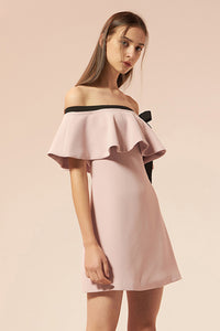 Off Shoulder Shift Dress with Tie Detail in Light Pink