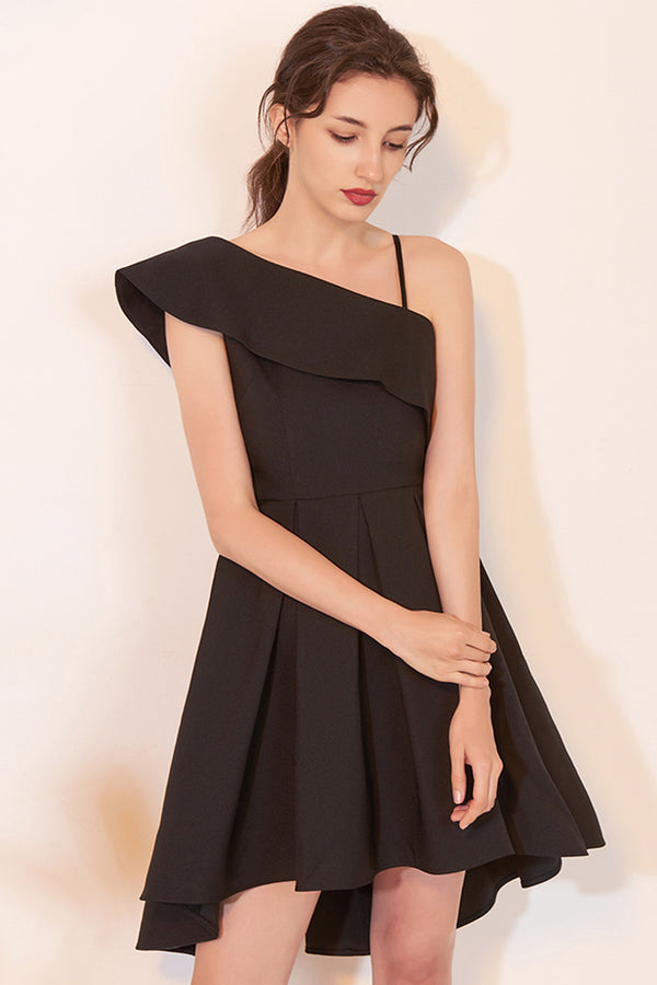 One Shoulder Fit and Flare Dipped Back Dress