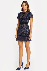 Floral Daisy Crochet Lace Mini Dress in Navy