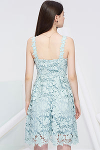 Floral Crochet Lace Plunge Midi Prom Dress