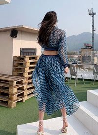 Flowy Chiffon High Neck Cut-out Waist Pleated Dress