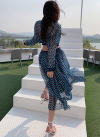 Flowy Chiffon High Neck Cut-out Waist Pleated Dress