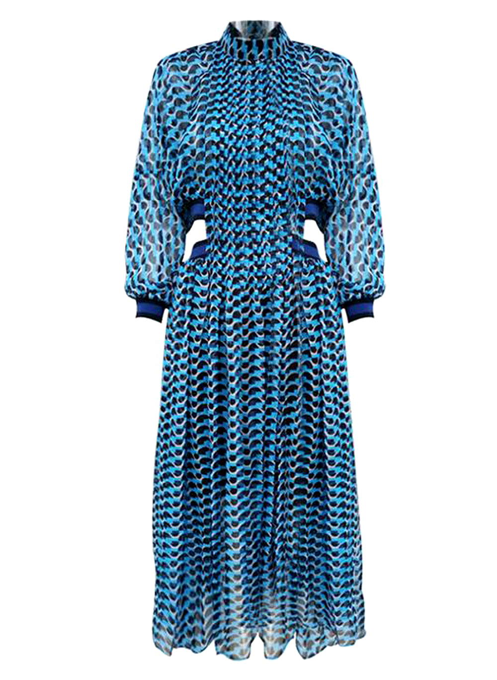 Flowy Chiffon High Neck Cut-out Waist Pleated Dress