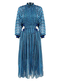 Flowy Chiffon High Neck Cut-out Waist Pleated Dress