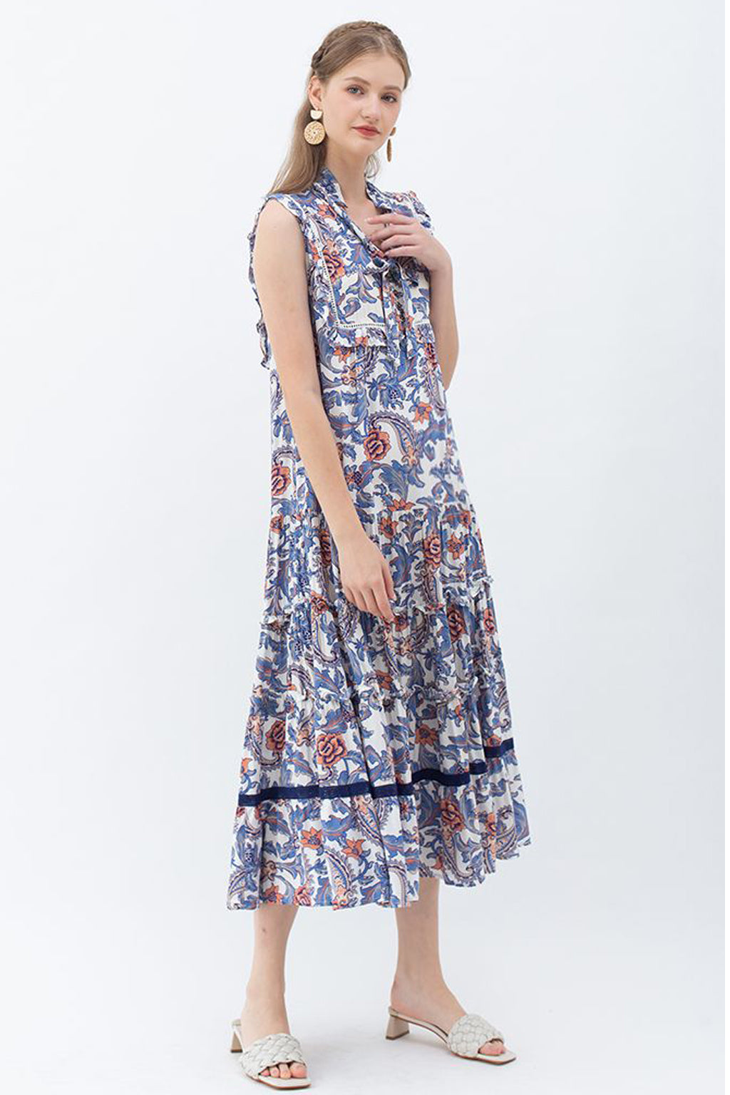 Bohemian Rose And Tulip Paisley Sleeveless Maxi Dress