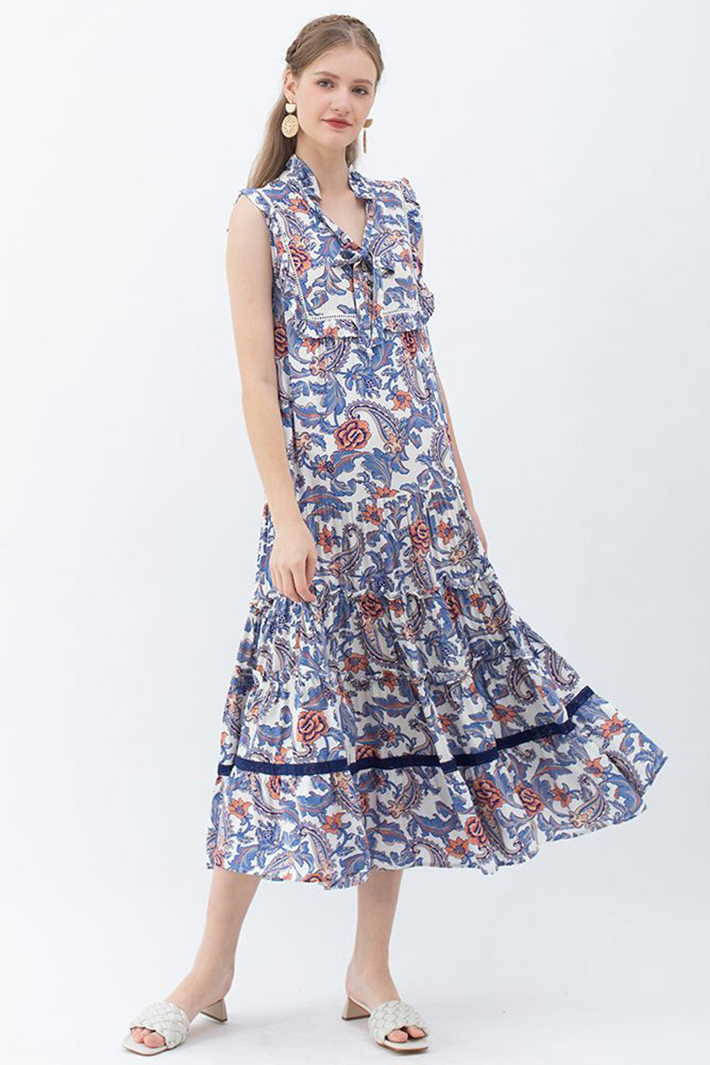 Bohemian Rose And Tulip Paisley Sleeveless Maxi Dress
