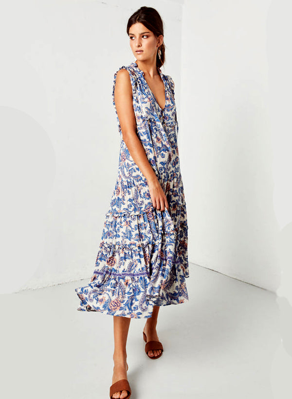 Bohemian Rose And Tulip Paisley Sleeveless Maxi Dress