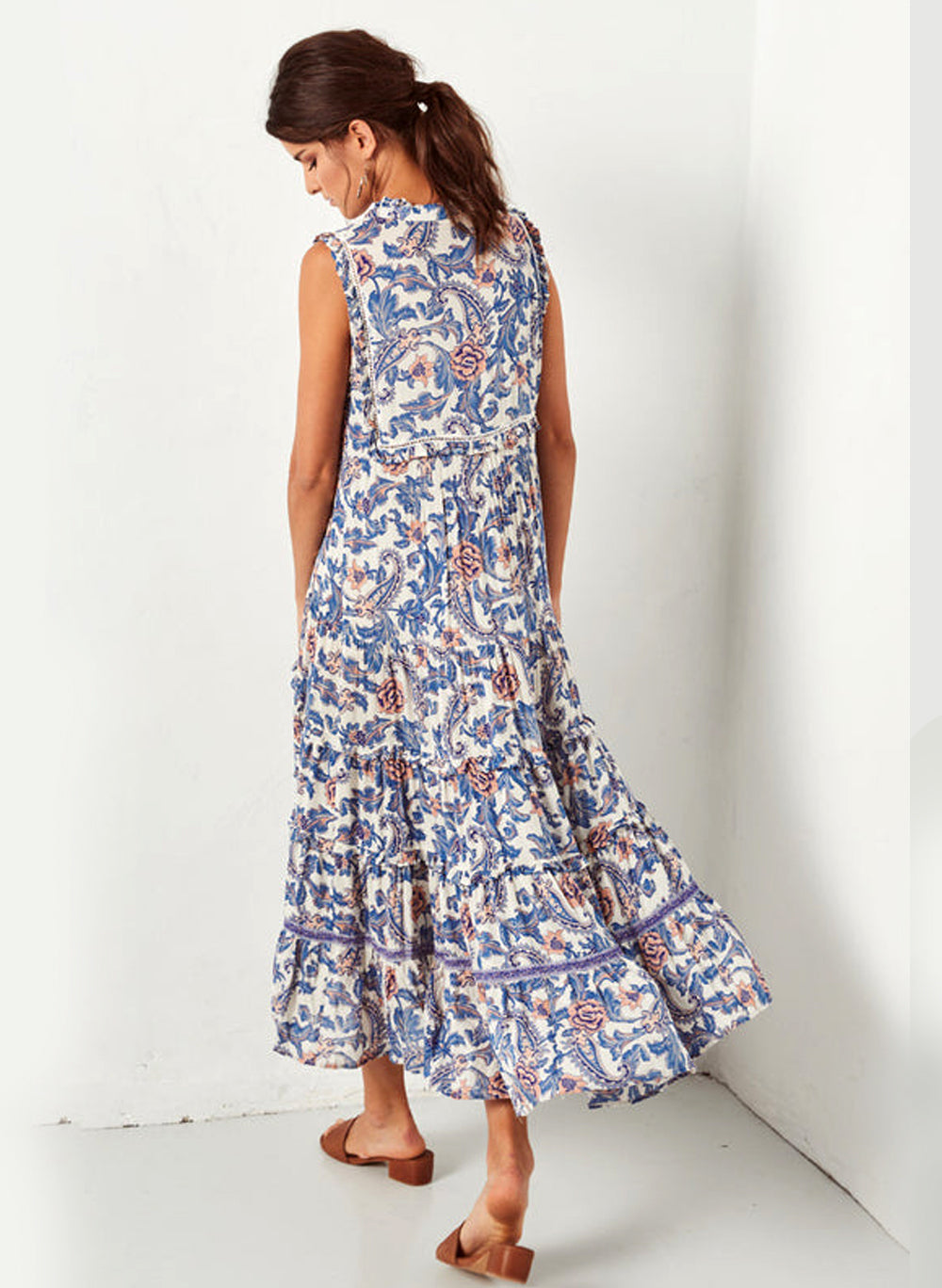 Bohemian Rose And Tulip Paisley Sleeveless Maxi Dress