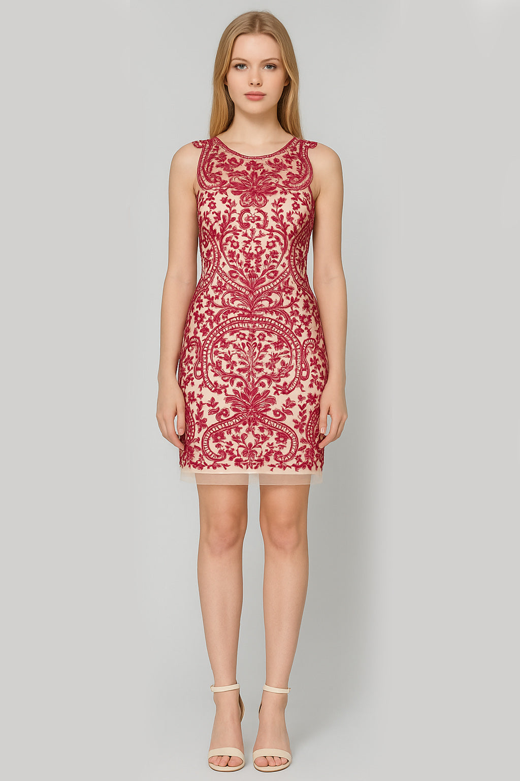 Floral Embroidered High neck Party Dress