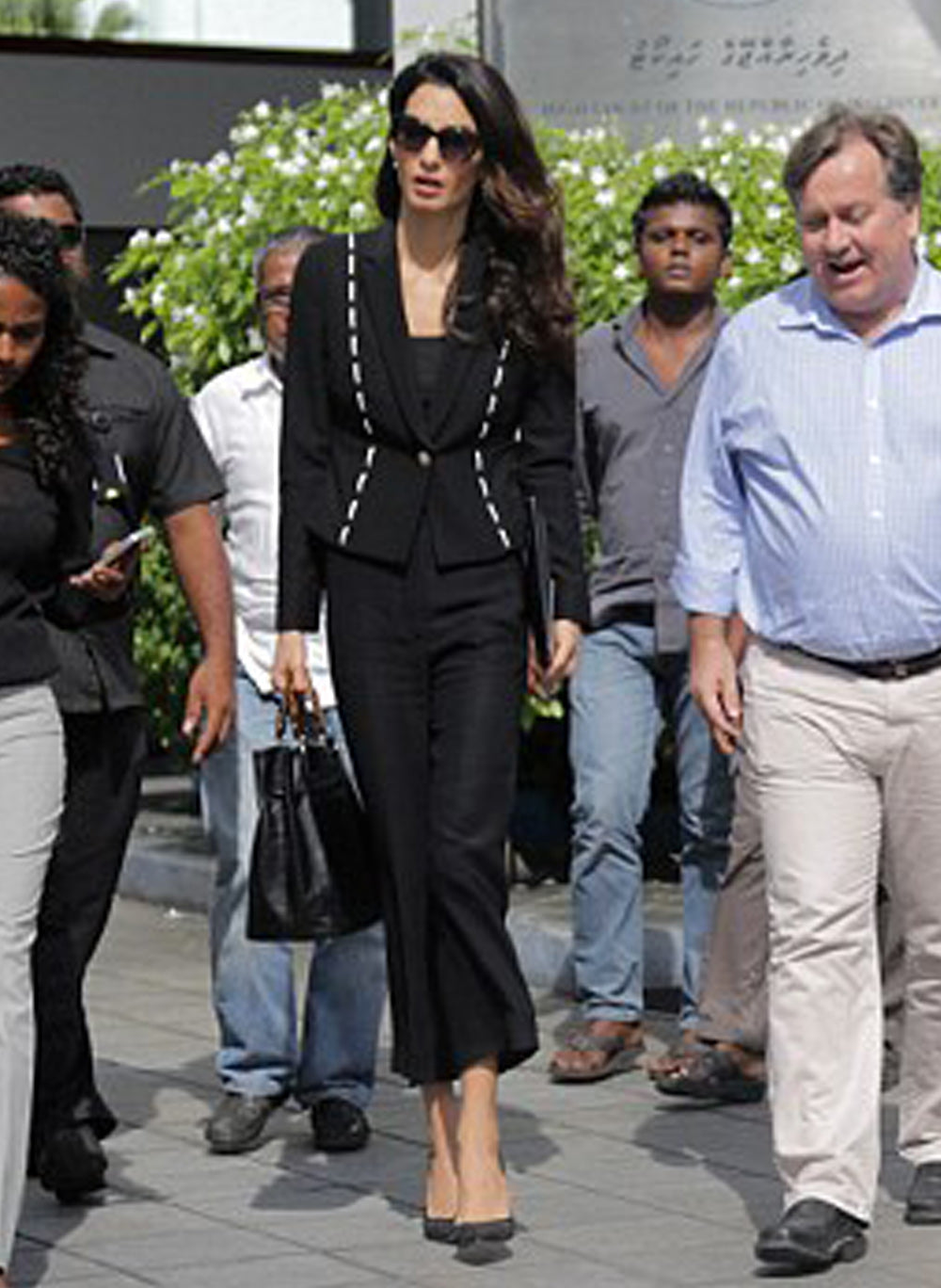 Amal Clooney Stitched Blazer Cigarette Trousers Set in Black