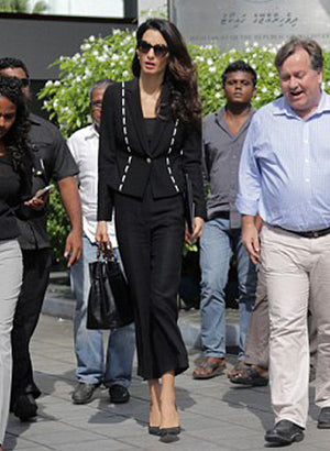 Amal Clooney Stitched Blazer Cigarette Trousers Set in Black