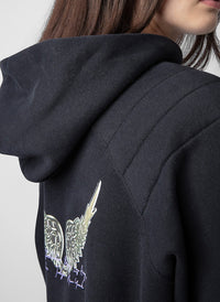 Black Oversized 100% Cotton Fleece Hoodie with Angel Wing Back Print