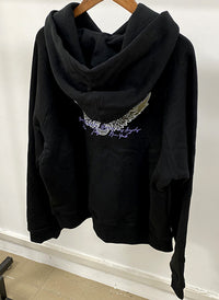 Black Oversized 100% Cotton Fleece Hoodie with Angel Wing Back Print