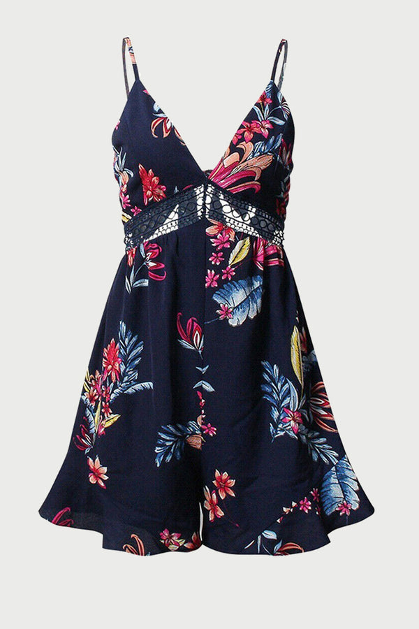 Strappy Floral Print Tie Back Playsuit