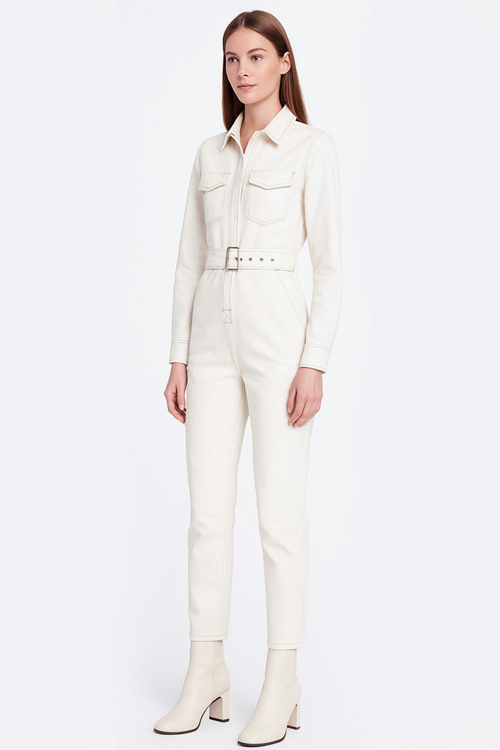 Emily Workwear Belted Jumpsuit - Off White