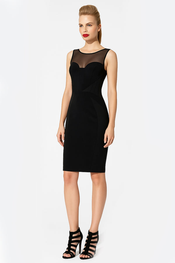Mesh Insert Sleeveless Little Black Dress