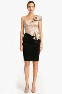 Folded One-Shoulder Knee-Length Midi Dress