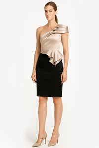 Folded One-Shoulder Knee-Length Midi Dress
