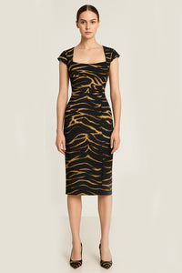 Square Neck Tiger Print Knee-Length Dress