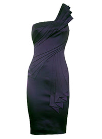 One Shoulder Little Black Dress With Pleated Details