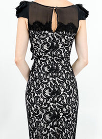 French Floral Lace Little Black Dress with Ruffles