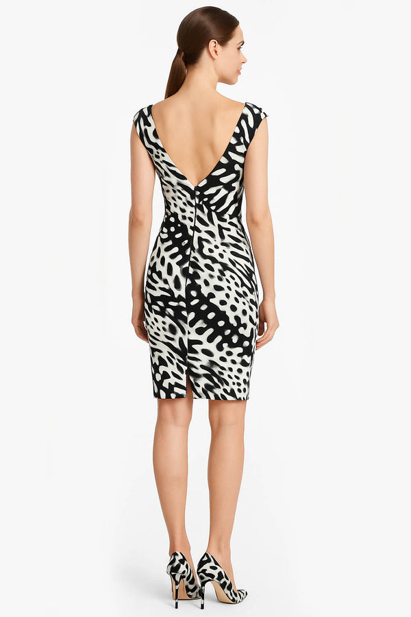 Low Back Sculpted Pencil Dress in Black & White