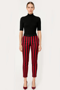 Kaia Chic Knit Black Top & Vertical Striped Cigarette Pants
