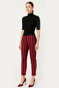 Kaia Chic Knit Black Top & Vertical Striped Cigarette Pants