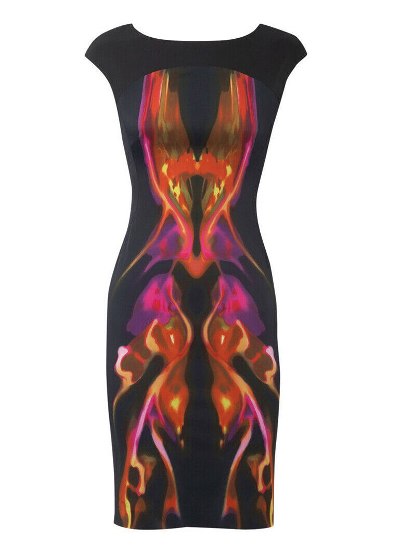 Nicole Satin Kaleidoscope Midi Dress with Back Zip