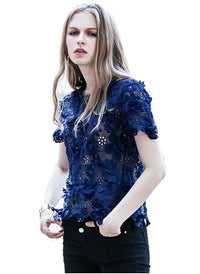 Open-back Floral Guipure Top in Royal Blue