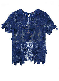 Open-back Floral Guipure Top in Royal Blue