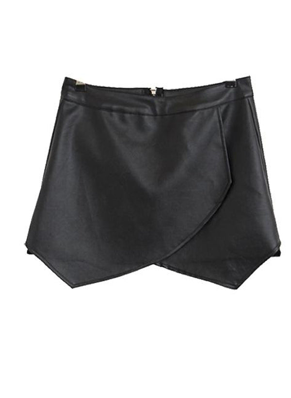 Olivia Faux Leather Crisscross Angled Mini Skirt