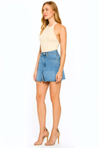 Kendall High Waist Frayed A-line Denim Skirt